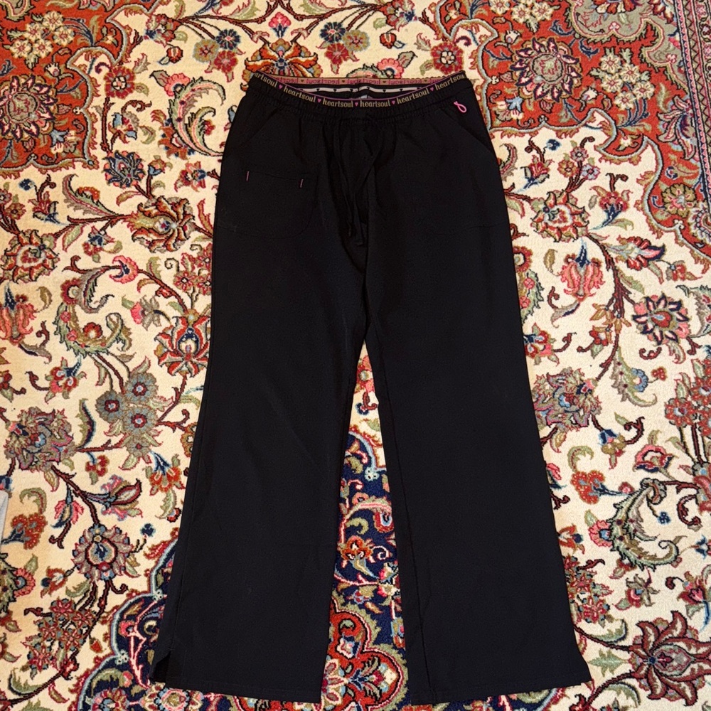 HeartSoul Black Wide-Leg Scrub Pants with Branded Waistband